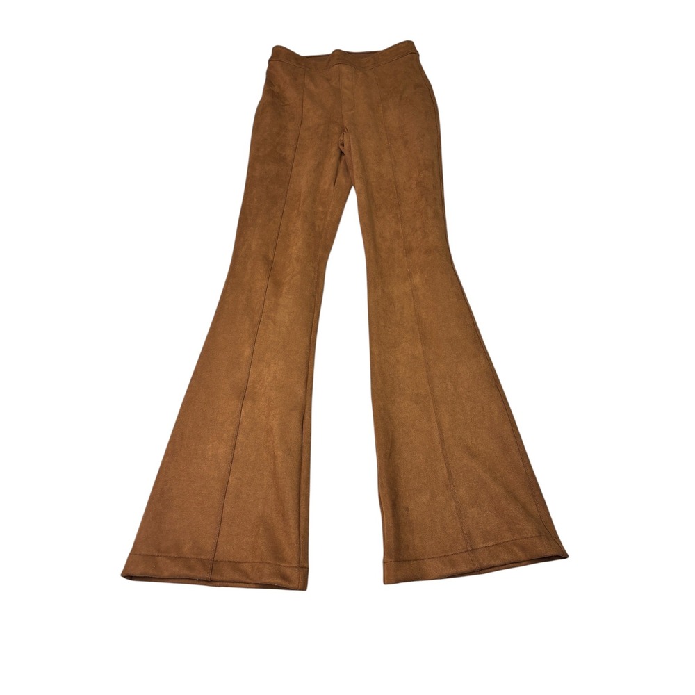 Spanx High Waisted Faux Suede Flare Pants Caramel Brown Pull On Womens M W28 L34